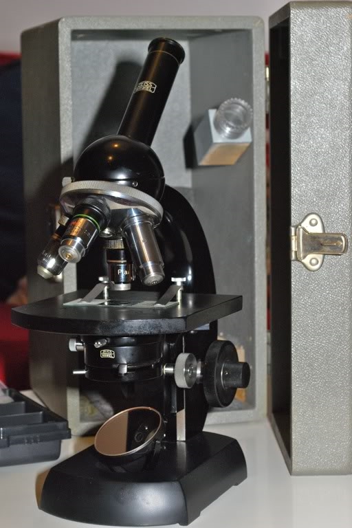 Zeiss Junior Reisemikroskop mit Nachguss Rechteckfuss